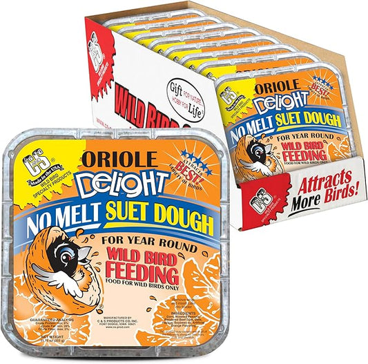 C&S Oriole Delight No Melt Suet Dough, Suet Cakes for Wild Birds, 11.75 Ounces, Pack of 8