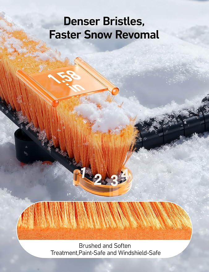 AstroAI 62.4" Ice Scrapers for Car Windshield and Extendable Snow Brush with Foam Grip and 360° Pivoting Brush Head for Christmas Car Auto Truck SUV(Orange)