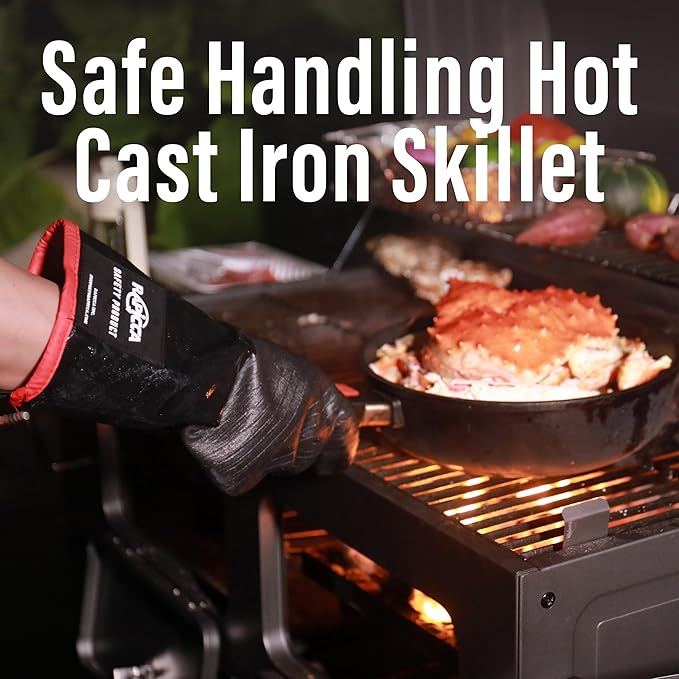 RAPICCA 932°F Heat Resistant BBQ Grill Gloves: Oil Resistant Waterproof for Smoking Grilling Cooking Barbecue Deep Frying Turkey Rotisserie Handling Hot Greasy Meat | Great Stocking Stuffers for Men