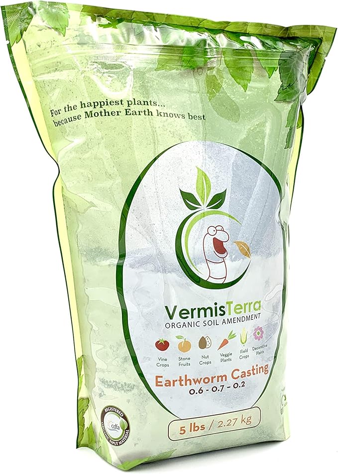 VermisTerra Earthworm Castings - (5 LB) 2.7 qts - 100% Organic Earthworm Castings - All Natural Plant Fertilizer - Soil Enhancer - Potting Mix for Plants, Vegetables, Flowers, Indoor + Outdoor