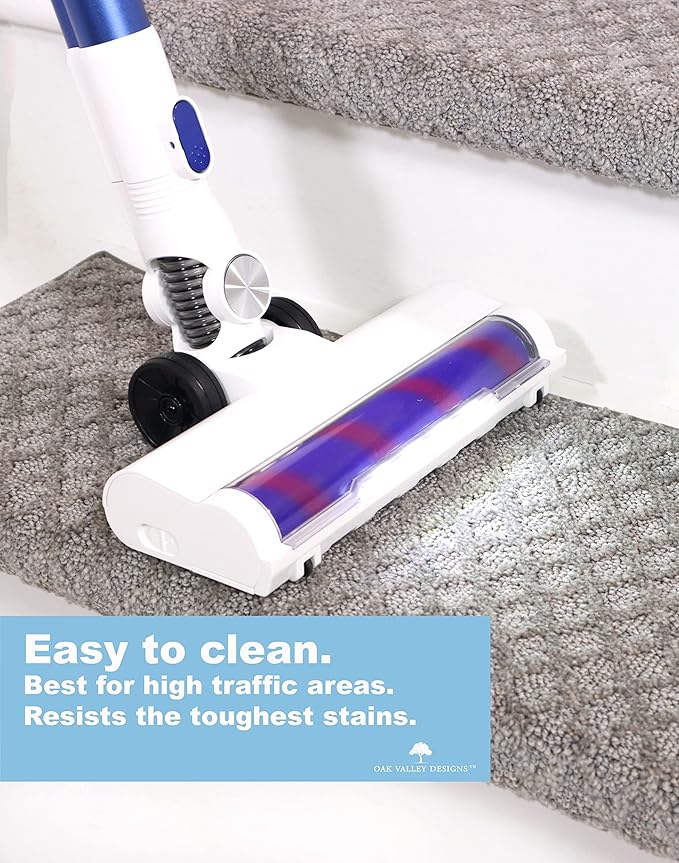 Oak Valley Designs™ Round Carpet Stair Treads - Anti Slip Indoor Stair Mats for Wooden Stairs, Style: Bayside Charm Dark Grey, 35" W X 9.75" D, (Set of 4)