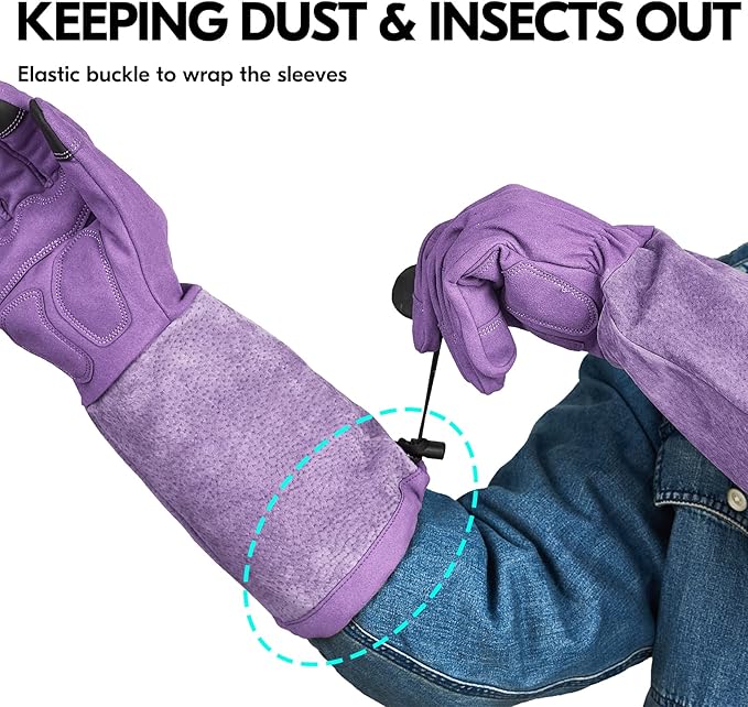 Vgo... Ladies' Synthetic Leather Extended Pig Split Leather Cuff Rose Pruning Thorn Proof Garden Gloves (Size S, Purple,SL6592W)