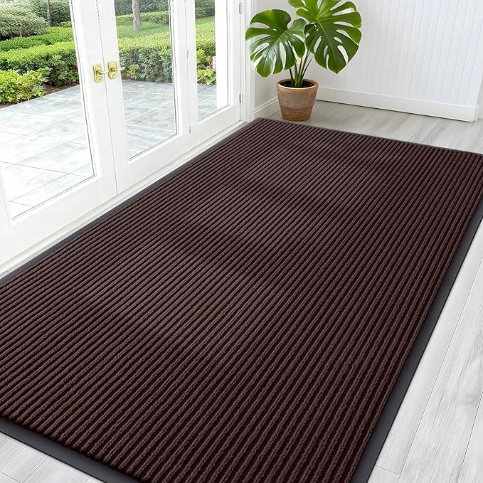 OLANLY Front Door Mat Indoor Outdoor Entrance, Waterproof Heavy Duty Doormat, Fade Resistant, Low Profile, Easy Clean Patio Porch Welcome Floor Mats for Entry, 59x30, Brown