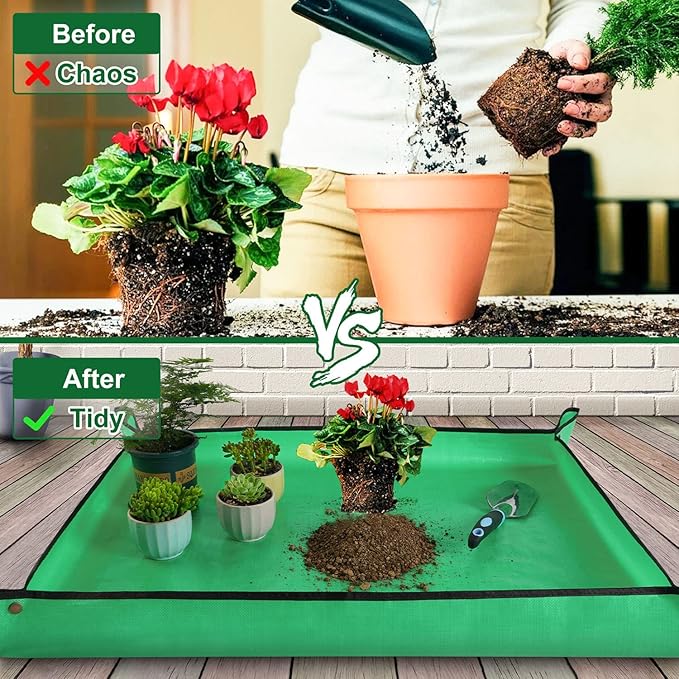 39.5" x 31.5" Large Repotting Mat for Indoor Plants Transplanting Control Mess Table Top Gardener Portable Potting Tray Succulent Potting Garden Mat Gardening Gifts for Women Plant Lady Gifts