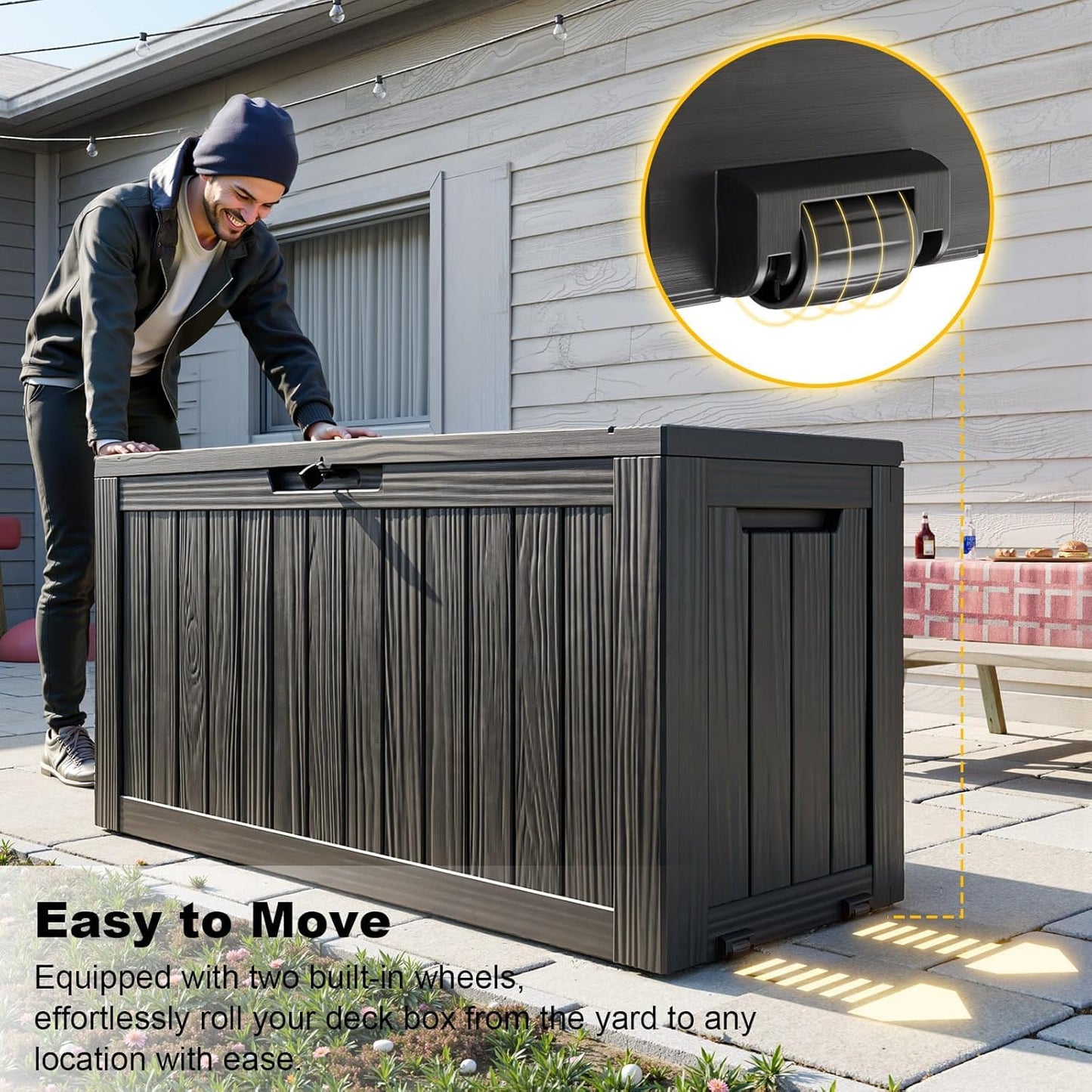 75 Gallon Outdoor Storage Box – Waterproof Deck Box for Patio & Garden,Black
