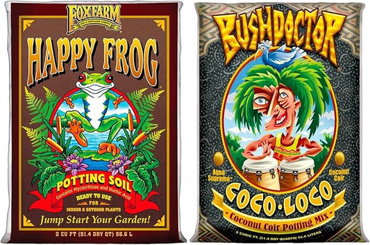 FoxFarm Happy Frog 2cu ft Potting Soil + Bush Doctor Coco Loco 2cu ft Potting Soil Bundle - for Gardening Plants and Healthy Growth