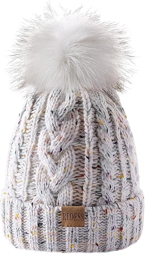 REDESS Women Winter Pompom Beanie Hat with Warm Fleece Lined, Thick Slouchy Snow Knit Skull Ski Cap
