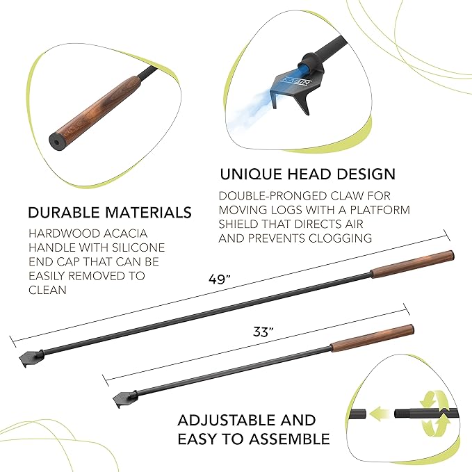 KABIN Blow Stick -Extendable Blow Poke & Fire Poker - Oxygenate & Stoke Your Fire Safely & Easily in Fireplaces & Woodstoves - Fireplace Tools Set