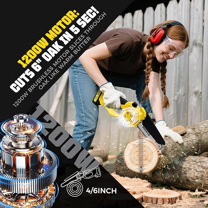 2-in-1 Electric Pole Saws for Tree Trimming, 1200W Brushless Cordless Pole Saw & 6 Inch Mini Chainsaw,16 Ft Max Reach & Multi-Angle, Tree Trimmer Branch Cutter Limb Pruner with 2 Batteries