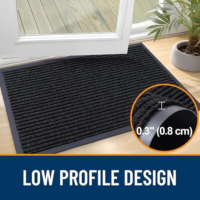 OLANLY Front Door Mat Indoor Outdoor Entrance, Waterproof Heavy Duty Doormat, Fade Resistant, Low Profile, Easy Clean Patio Porch Welcome Floor Mats for Entry, 59x40, Black