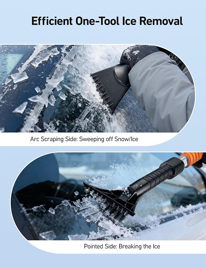 AstroAI 47.2" Ice Scrapers for Car Windshieldand Extendable Snow Brush with Foam Grip and 360° Pivoting Brush Head for Christmas Car Auto Truck SUV(Orange)