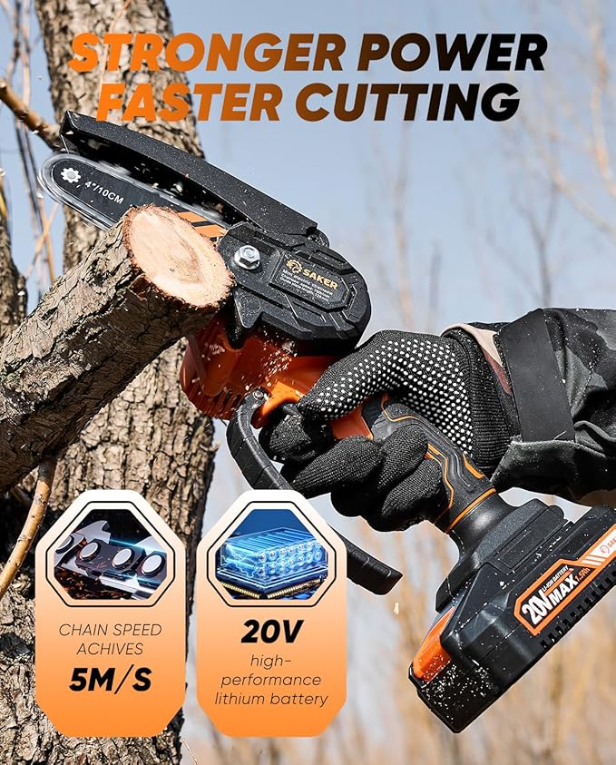 Saker Mini Chainsaw,2025 New Upgrade Portable Electric Chainsaws Cordless,Small Handheld Chain Saw Pruning Shears Chain Saws for Tree Branches,Courtyard and Garden