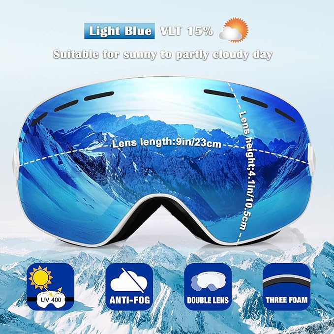 EXP VISION Snowboard Ski Goggles Men Women Youth, Anti Fog OTG Winter Snow Goggles Spherical Detachable Lens
