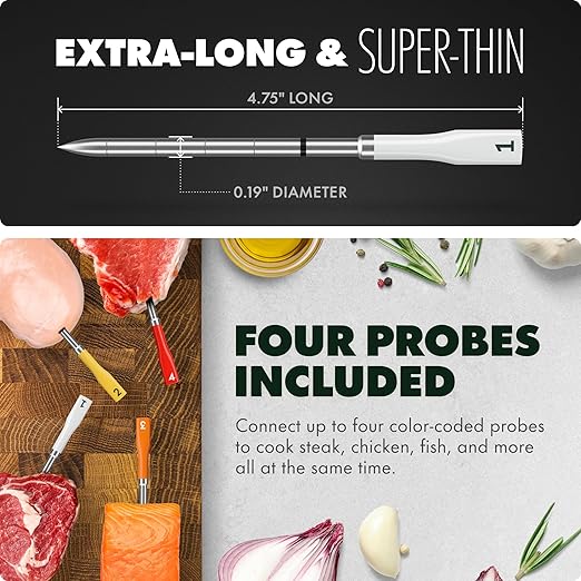 CHEF iQ Sense | Smart Wireless Meat Thermometer | 4 Ultra-Thin Probes | WiFi Unlimited Range | 1000°F Heat Safe | 5 Sensors | BBQ, Grill, Oven, Smoker, Air Fryer | Gen3