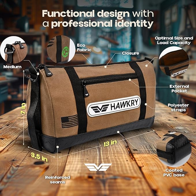 HAWKRY Heavy Duty Canvas Tool Bag Set of 2 – Waterproof Canvas Zipper Pouch, Garden Tool Bag, Construction Bags Heavy Duty, Small Zipper Pouch, Motorcycle Tool, Multipurpose Fishing Bag