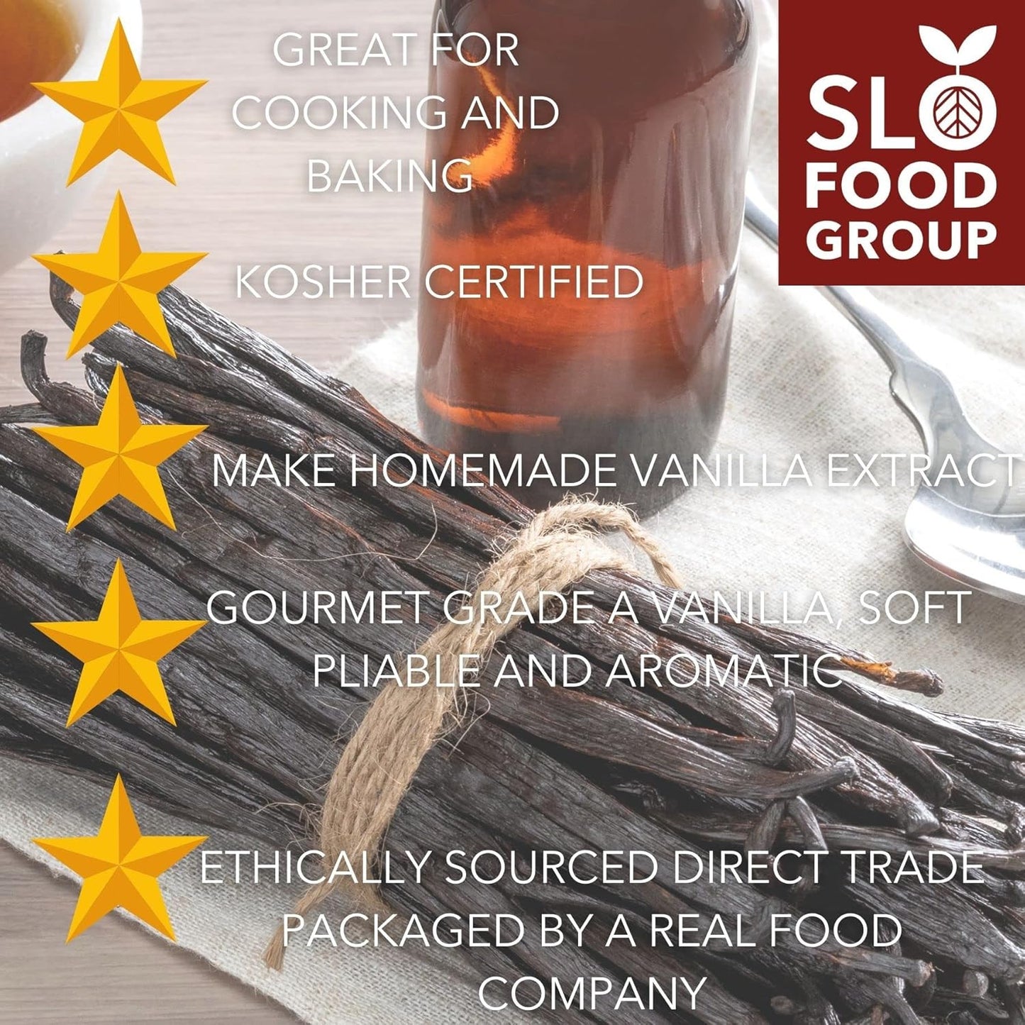 Slofoodgroup Gourmet Vanilla Beans, 8 Ounces Grade A Ugandan Vanilla Pods, Vanilla Beans For Cooking, Baking and Homemade Vanilla Extract