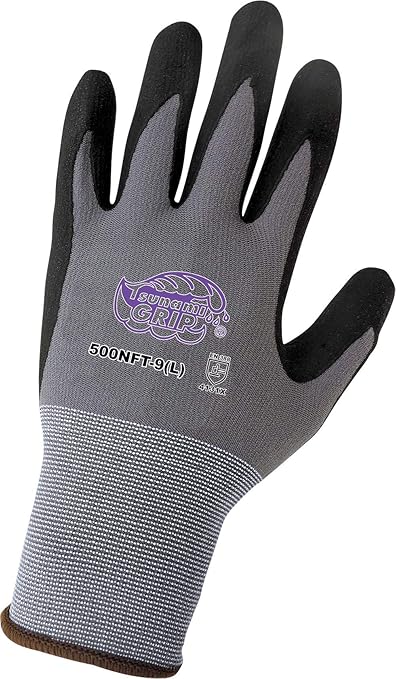 Global Glove 500NFT - Tsunami Grip New Foam Technology Nitrile Coated Gloves - Medium Case of 72 Pairs,Gray/Black