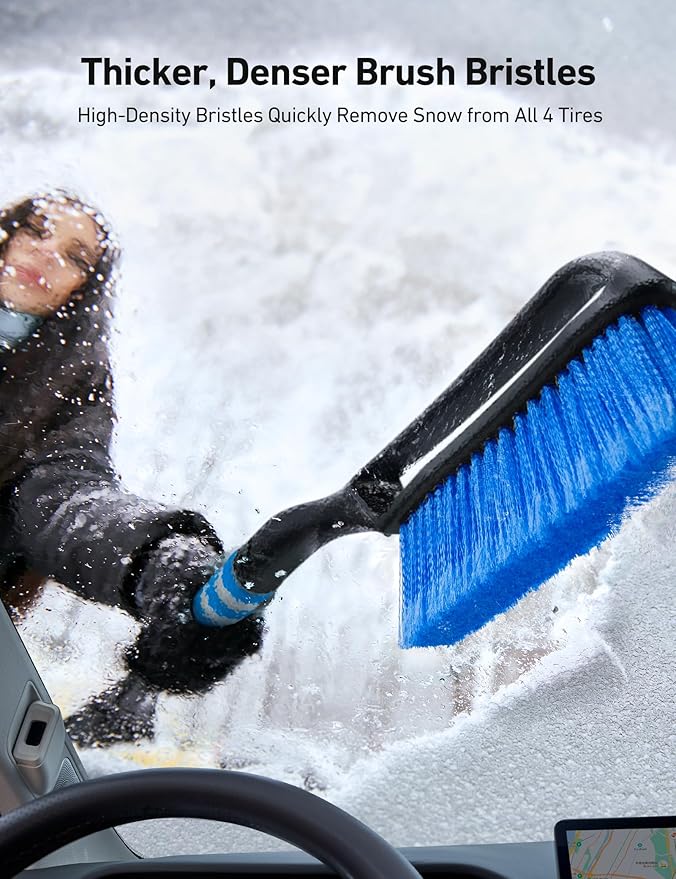 AstroAI 27" Snow Brush and Ice Scrapers for Car Windshield, Detachable Snow Scrapers with Ergonomic Foam Grip for Cars, Trucks, SUVs (Heavy Duty ABS, PVC Brush, Blue)