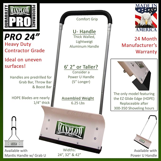 MANPLOW PRO Snow Pushers (U-Handle, 24")
