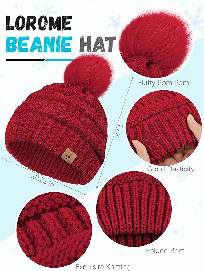 Winter Hat Scarf Gloves and Ear Warmer, Knit Warm Beanie Hat Touch Screen Gloves Long Knitted Plaid Scarf Set Gifts for Women