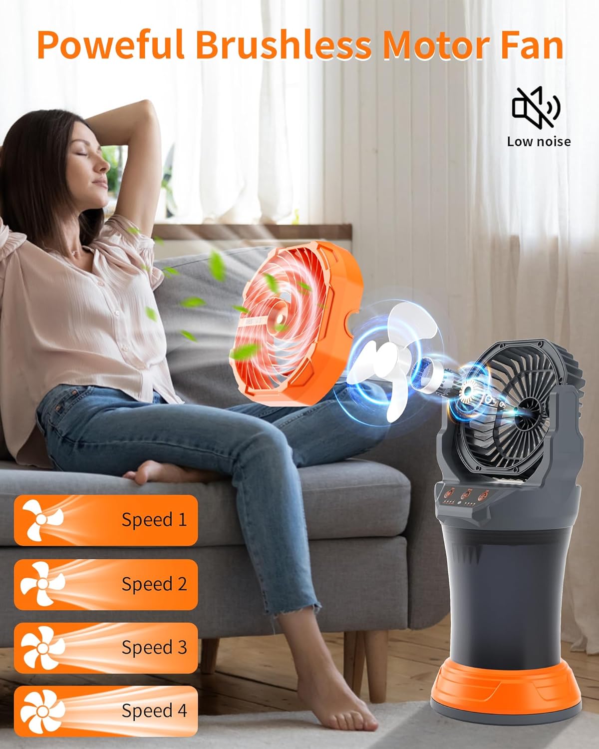 Portable Misting Fan with Larger Battery Fan-Rechargeable Outdoor Misting Cooling Fans with 2L Water Tank,RGB Lights,4 Speeds & Spray Modes-for Patio, Camping, Beach, Workshop (Gray-Orange)