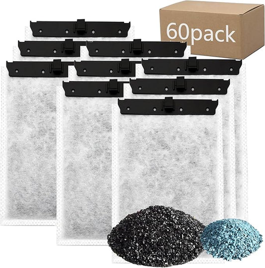 Aquarium 60 Pack Medium Filter Cartridges with Zeolite, Compatible with Whisper Filters 10i, IQ10, PF10 Power Filters