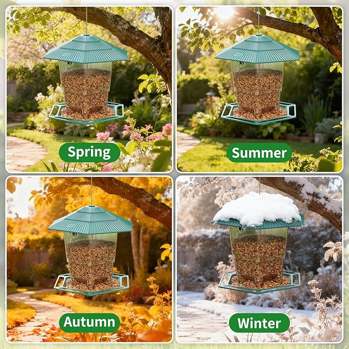 Bird Feeder for Outdoors Hanging,Green Hanging Wild Bird Feeders with S Hook for Blue Bird, Cardinals, Finches,Wild Birds Seed Feeder, As Gift for Bird Lovers