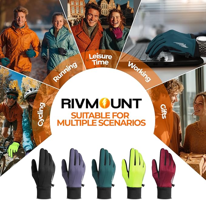 rivmount Winter Gloves Women Men, Cold Weather Touch Screen Liner Glove, Windproof 3-Layers, for Running, Cycling, Biking, Hiking, Driving