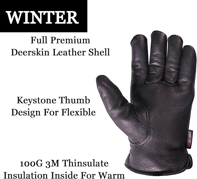 SKYDEER Full Deerskin Leather Winter Drive Work Gloves, Extra Soft 100G 3M Thinsulate, Thermal Insulated Gloves (SD2211T)