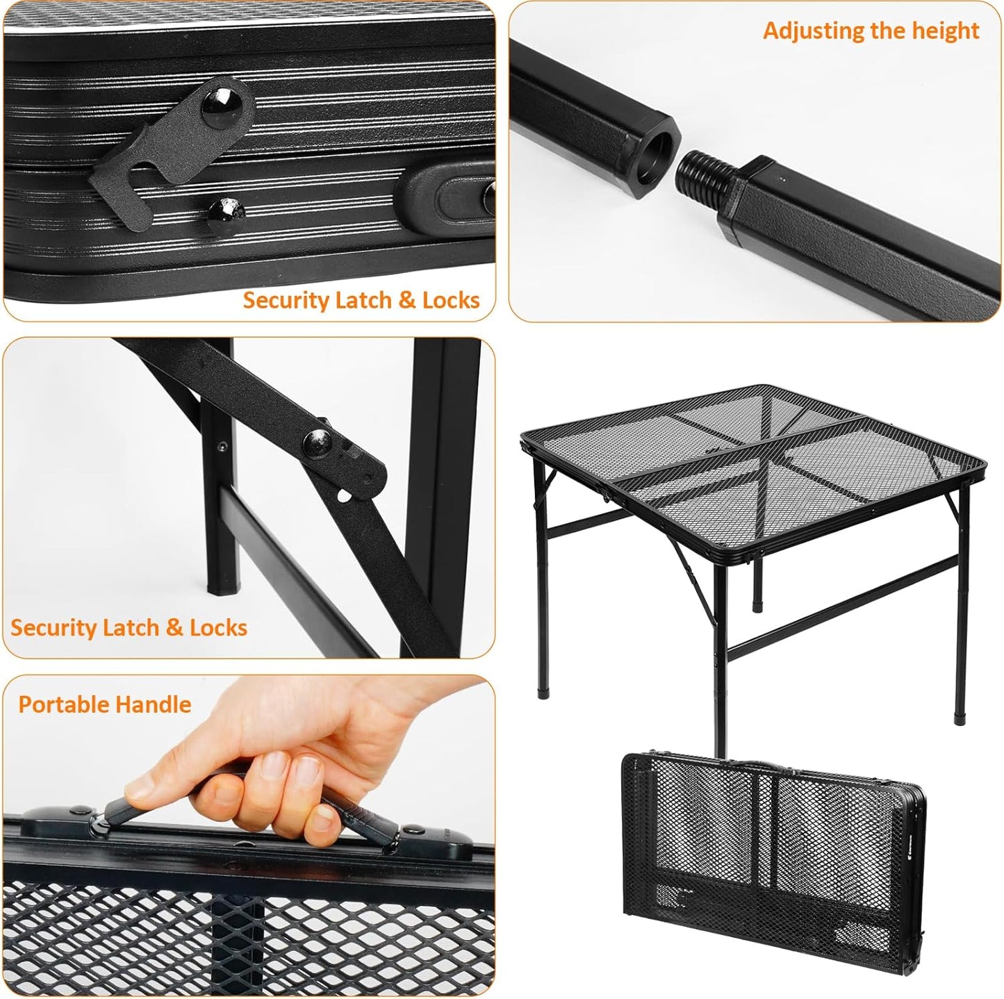 Square Folding Table, Easy for Storage, Compact and Portable Picnic Table for Grill, Outdoor Camping, Garden, Patio, Dining, BBQ, Party, Market and Card Table, 27.2 L×27.2W inches