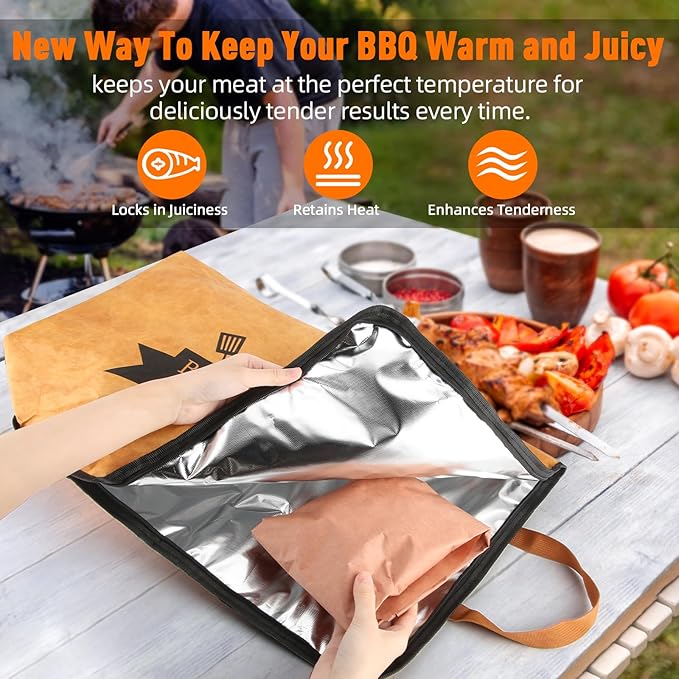 BBQ Blanket for Resting Meat,Reusable Smoker Grilling Meat Insulated Resting Bag with Wide Mouth for Large Brisket/Beef/Pork Shoulders/Turkeys (BBQ Blanket 23in)