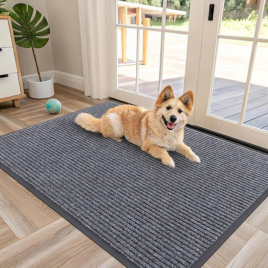 OLANLY Front Door Mat Indoor Outdoor Entrance, Waterproof Heavy Duty Doormat, Fade Resistant, Low Profile, Easy Clean Patio Porch Welcome Floor Mats for Entry, 47x32, Grey