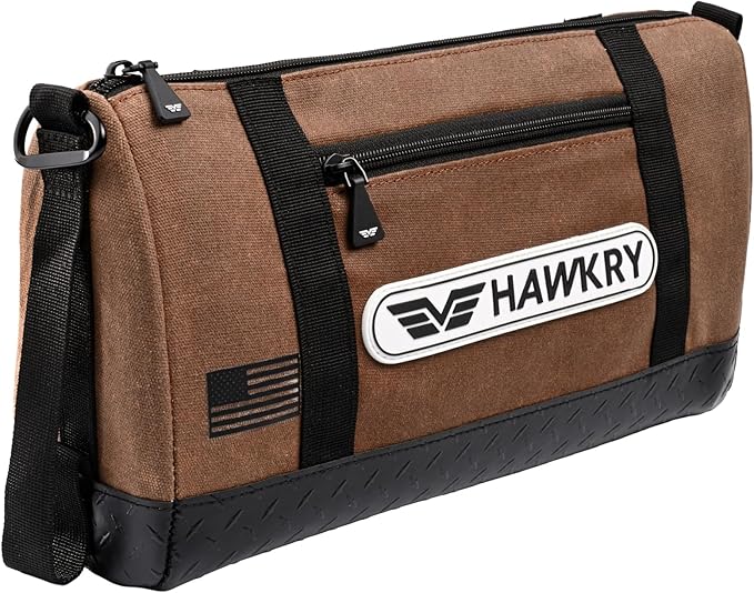 HAWKRY Canvas Tool Pouch – Brown Tool Bag for Tool Storage, DIY, Electrical, Auto or Hobby Use | Rugged Canvas Organizer with Zipper & Reinforced Base – Compact Utility Pouch for Toolbox or Car