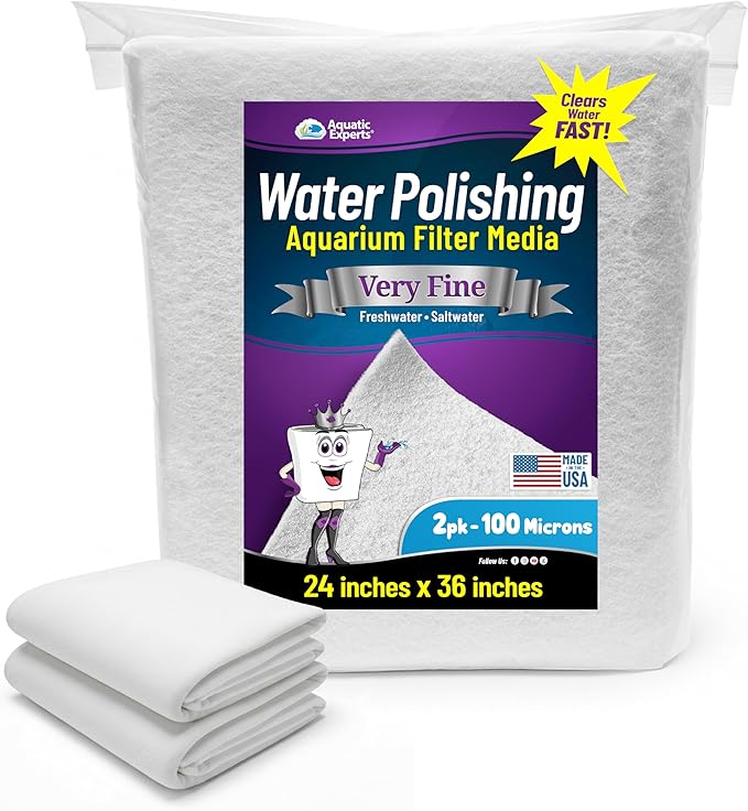 Aquatic Experts Aquarium Polishing Filter Pad, Water Polishing Pad for Aquarium Filters, Filter Floss for Fish Tank Filters, (100 Micron, 24" x 36" - 2 Pack)