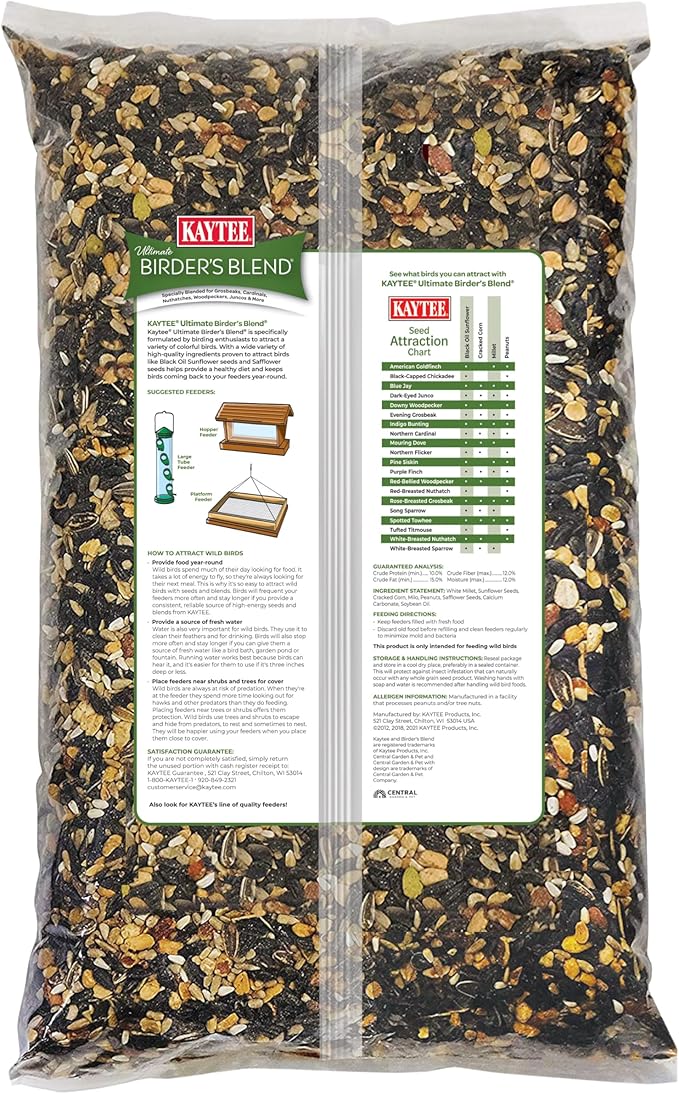 Kaytee Ultimate Birder's Blend Food, Wild Bird Seed For Grosbeaks, Cardinals, Nuthatches, Woodpeckers & More Outside Feeders, 10 Pound