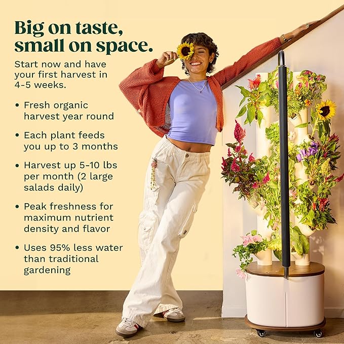 Gardyn Studio 1 Vertical Hydroponics Growing System Kit - 16 Non-GMO Plants, Herbs, Vegetables - Tower Garden - Hydroponic Herb Garden Planter Indoor Kit - Indoor Gardening System with LED Grow Lights
