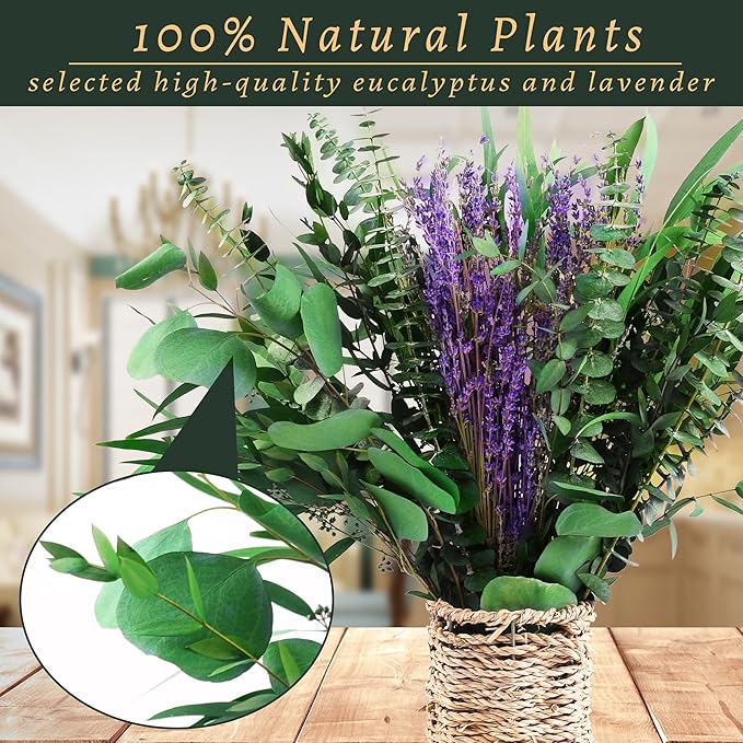5 Kinds Eucalyptus & Lavender Flowers Bundles for Shower, 17'' Real Plants Leaves, Shower Wedding Home Decor, Shower Eucalyptus Haning Plants, Witchy Decor Aesthetic (75pcs)