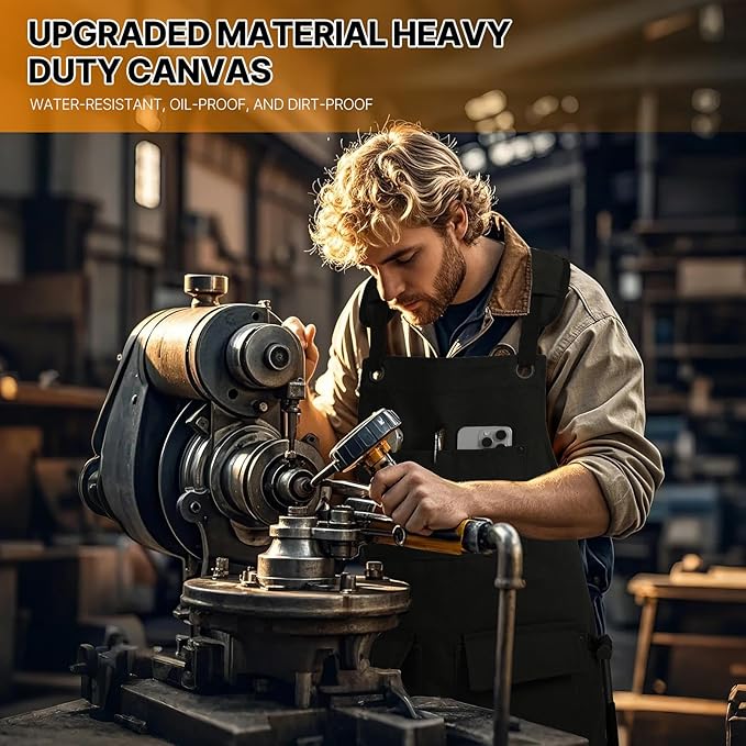 DILLMAN Woodworking Apron for Men Shop Apron Thick Canvas Work Apron with Tool Pockets