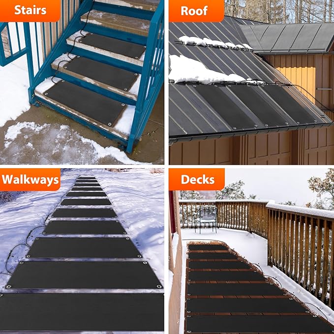 mestyl Heated Snow Melting Mats Outdoor, 10 x 30 Inch Heated Outdoor Mats, Snow and Ice Melting Mats No-Slip Winter Outdoor Heated Mats for Stair, Walkway, Steps, Sidewalks, Decks, Driveway, 1Pcs
