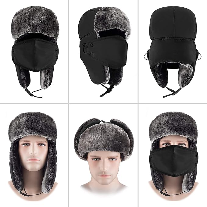 mysuntown Winter Hats for Women Men Trapper Ushanka Hat with Ear Flaps Warm Russian Bomber Hats for Cold Weather