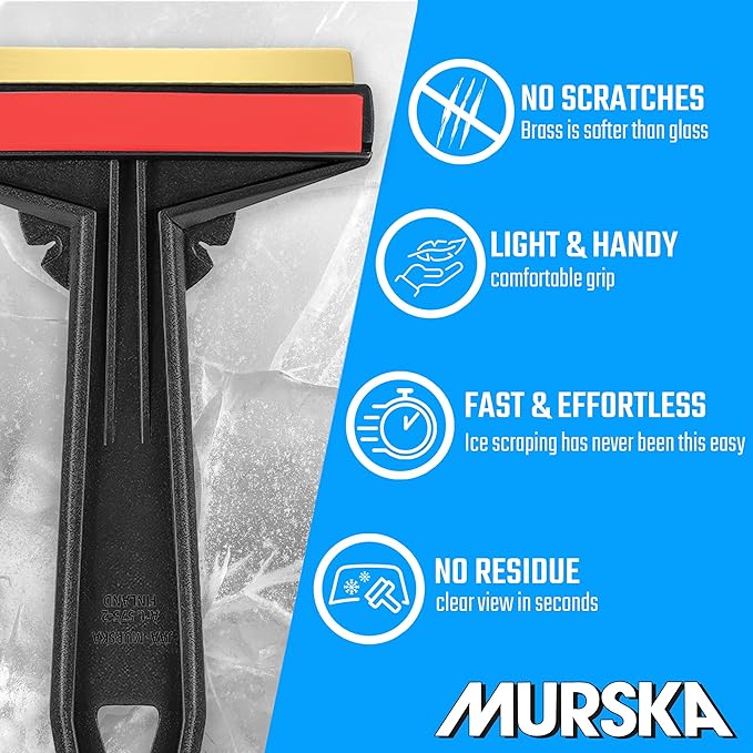 Car Ice Scraper Brass Blade - Fast, Effortless, efficient & Easy - Brass Ice Scrapers for Car Windshield Ice Scraper - Brass Ice Scraper for Car - Original Murska from Europe - Winter A054 Black Red