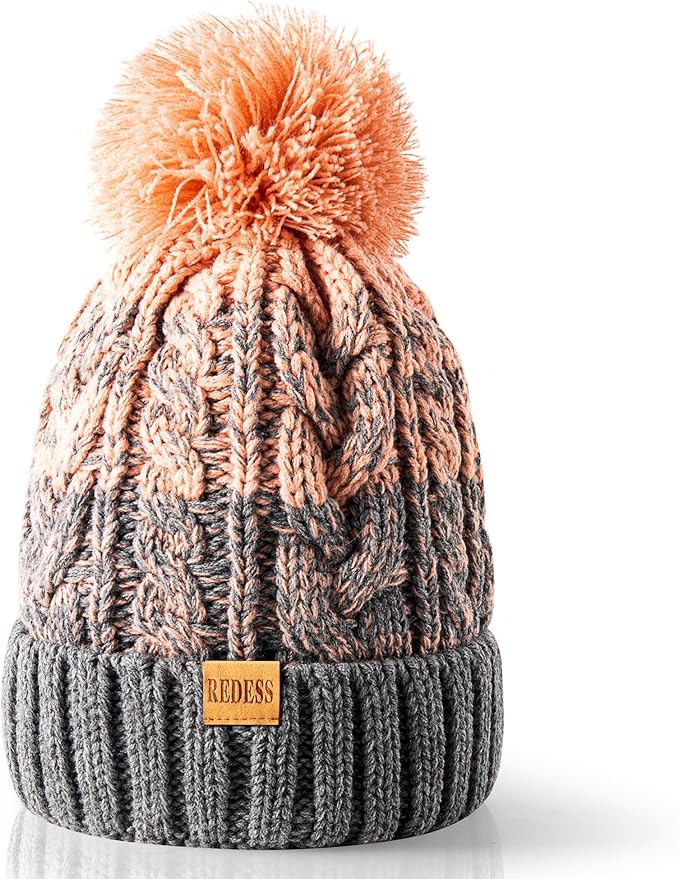 REDESS Women Winter Pompom Beanie Hat with Warm Fleece Lined, Thick Slouchy Snow Knit Skull Ski Cap