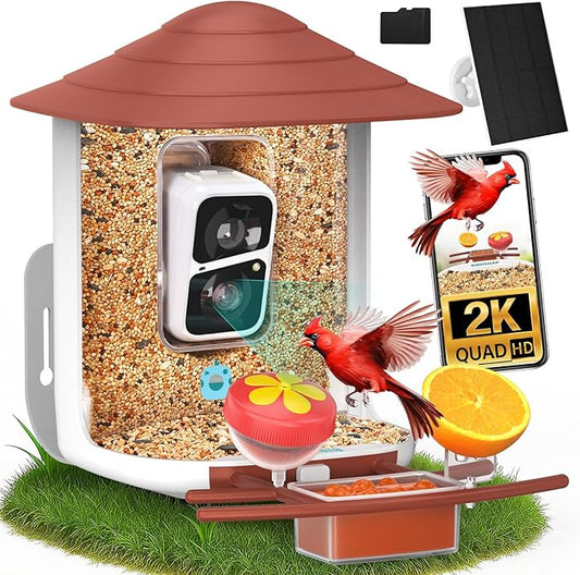 birdsnap® TUC Bird Feeder with Camera 2K HD, Solar Panel 32GB Card 4-in-1 Perch, 160°View Auto Detect & Notify AI Identify Video Bird Camera Wireless Outdoors Ideal Gift for Birds Lover