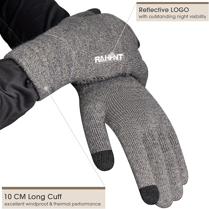 Rahhint Wool Winter Gloves Men Women Fleece lined Knit Gloves with Touchscreen Fingers Insulated Gloves Keep Hand Warm Gift