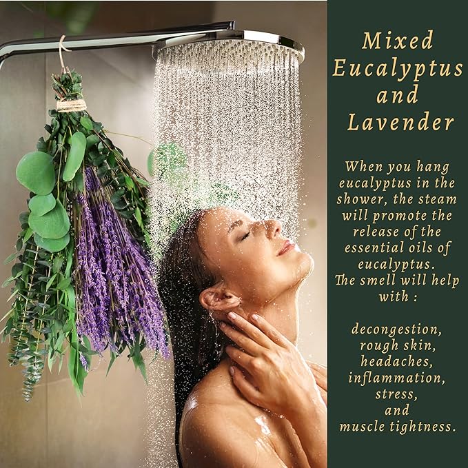 5 Kinds Eucalyptus & Lavender Flowers Bundles for Shower, 17'' Real Plants Leaves, Shower Wedding Home Decor, Shower Eucalyptus Haning Plants, Witchy Decor Aesthetic (75pcs)