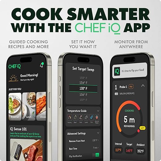 CHEF iQ Sense | Smart Wireless Meat Thermometer | Ultra-Thin Probe | WiFi Unlimited Range | 1000°F Heat Safe | 5 Sensors | BBQ, Grill, Oven, Smoker, Air Fryer | Gen3