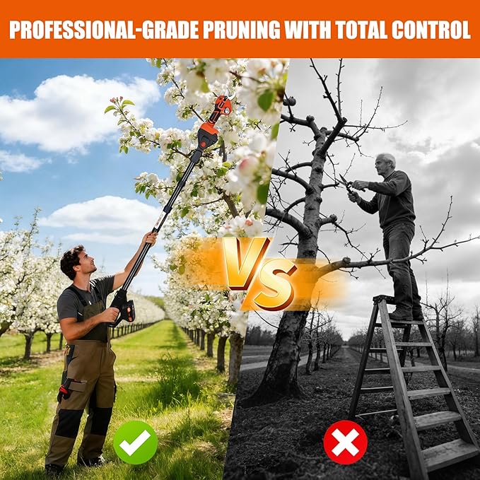 LLNDEI 2-in-1 Electric Pruning Shears with 13Ft Reach Extension Pole, 1.6“ Cutting Diameter, Electric Tree Pruner, 1000w Brushless Motor, Cordless Power Pruner for Tree Trimming.
