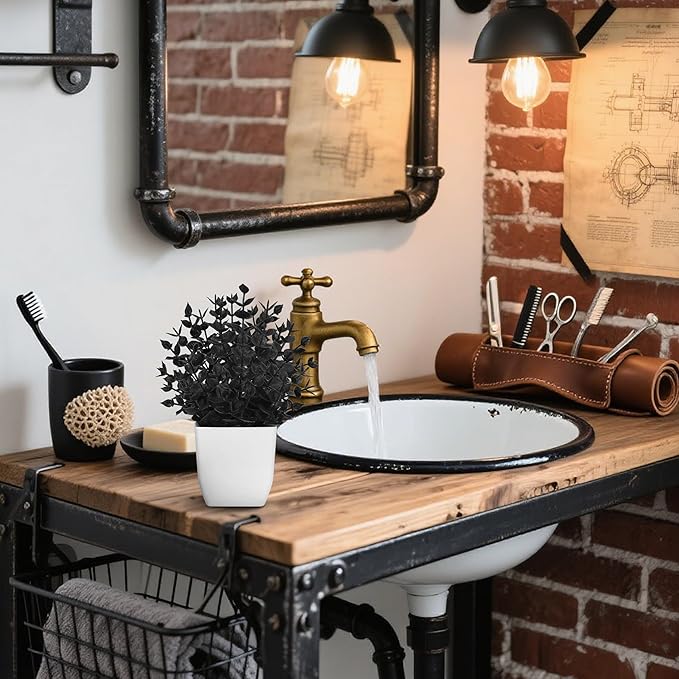 Der Rose 2 Pack Small Black Fake Plants Mini Artificial Potted Plants for Halloween Decor Table Desk Home Office Black Bathroom Decor