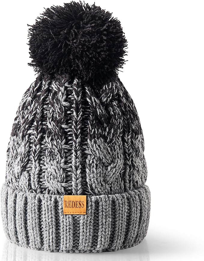 REDESS Women Winter Pompom Beanie Hat with Warm Fleece Lined, Thick Slouchy Snow Knit Skull Ski Cap
