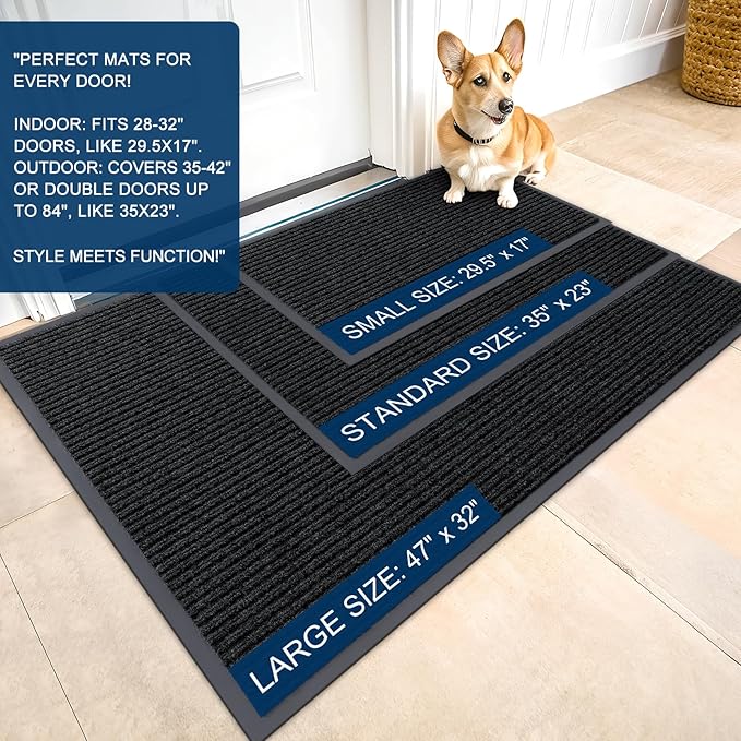 OLANLY Front Door Mat Indoor Outdoor Entrance, Waterproof Heavy Duty Doormat, Fade Resistant, Low Profile, Easy Clean Patio Porch Welcome Floor Mats for Entry, 59x30, Black